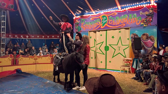 Kinder turnen auf dem Pferd